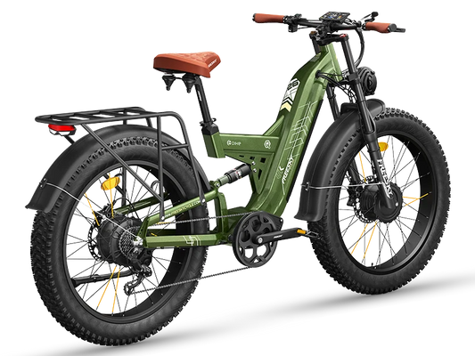 Green Warrior Pro electric bike, rear three-quarter view