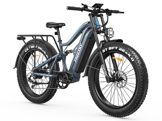 Blue Swift Horse Ultra full suspension fat tire electric bike — front three-quarter view