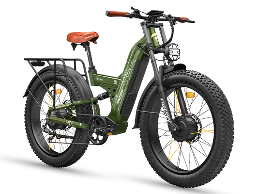 Green Warrior Pro electric bike, front three-quarter view
